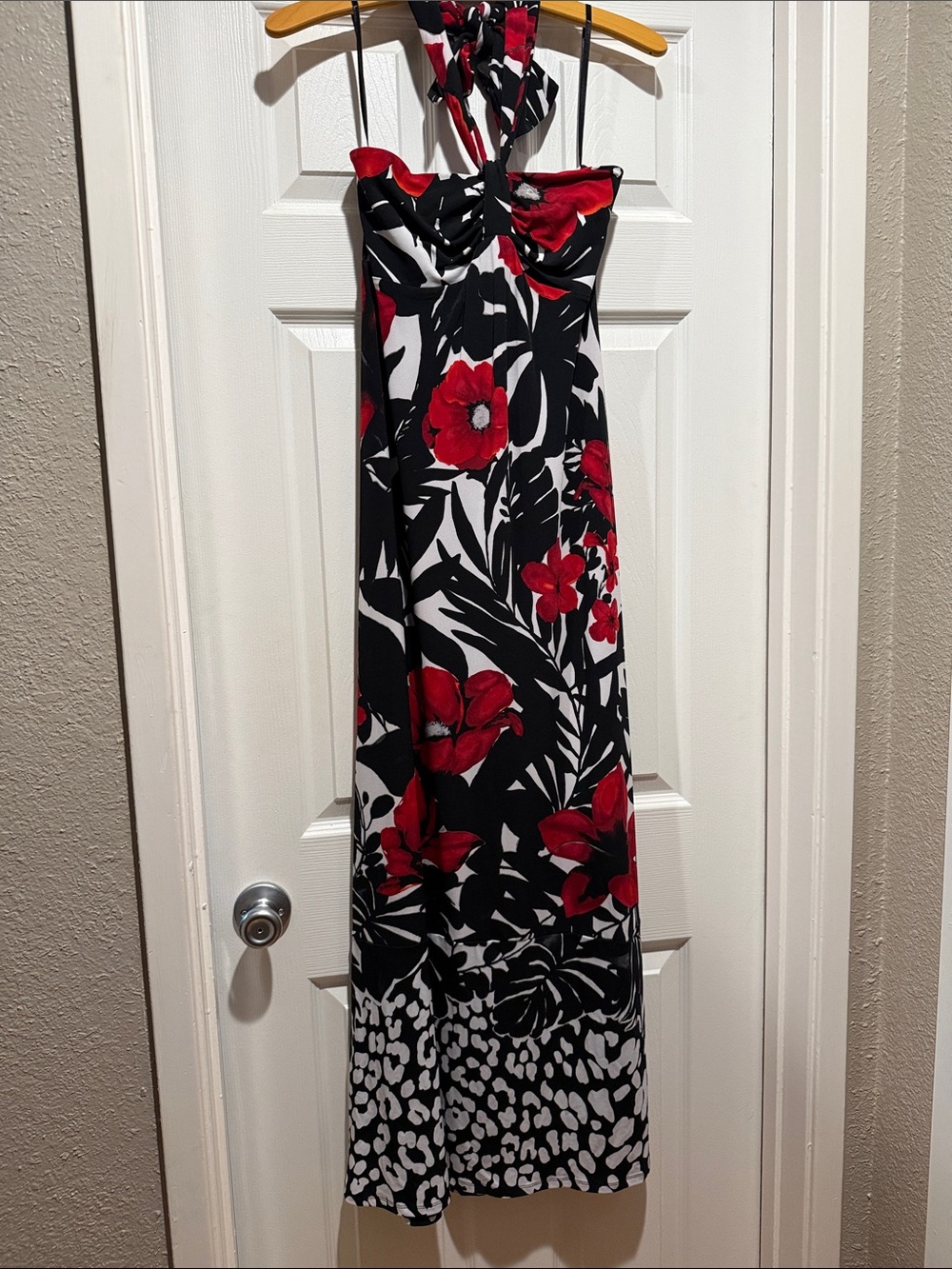 White House Black Market- Women’s Red & Black Floral Halter Maxi Dress